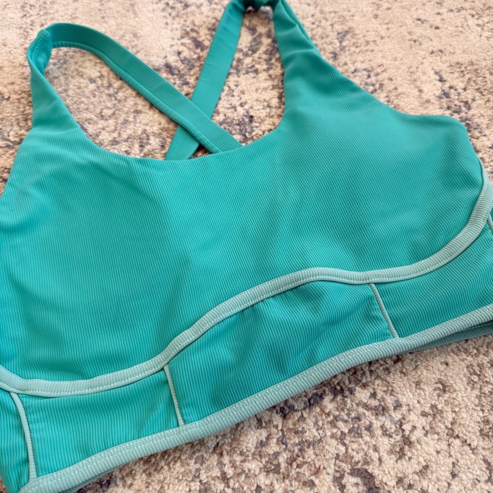 WILO Active Ribbed Cross Back Sports Bra Teal Green Large - Picture 2 of 5